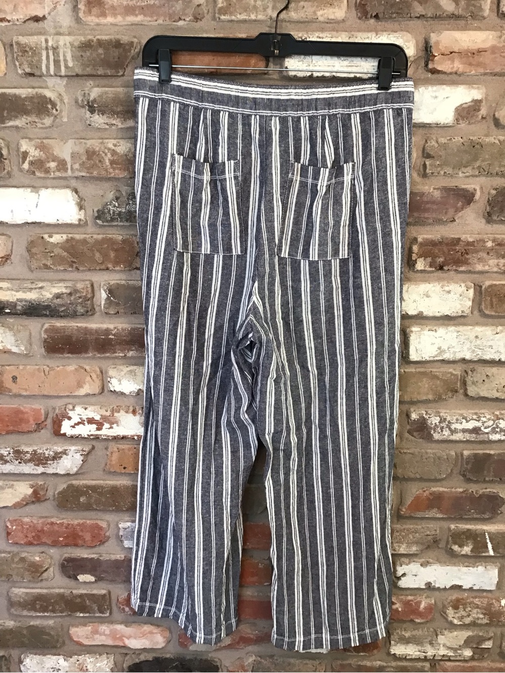 GAP Women’s Navy White Linen Vertical Stripe Drawstring Wide Leg Pants L - Picture 3 of 5
